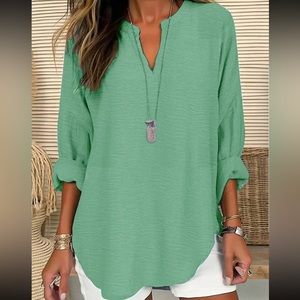 Plus Size Notched Neck Smocked Blouse